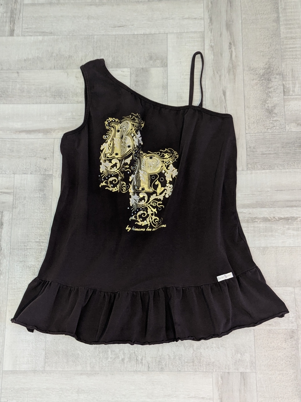 Vintage Y2K Baby Phat 1x Chocolate Brown One Shoulder Ruffle Top Embellished